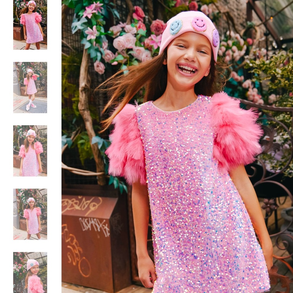 Lola + The Boys Pink Rose Feather Party Dress 🎉💝 NWT